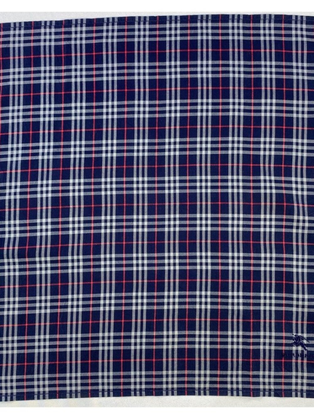 Burberry Navy Check Cotton Handkerchief Pocket Square Knight Logo 18x18